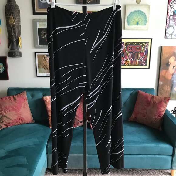 ALFANI size XL Black & White Print Stretch Jersey Pull-On Wide Leg Palazzo Pants - Picture 3 of 5